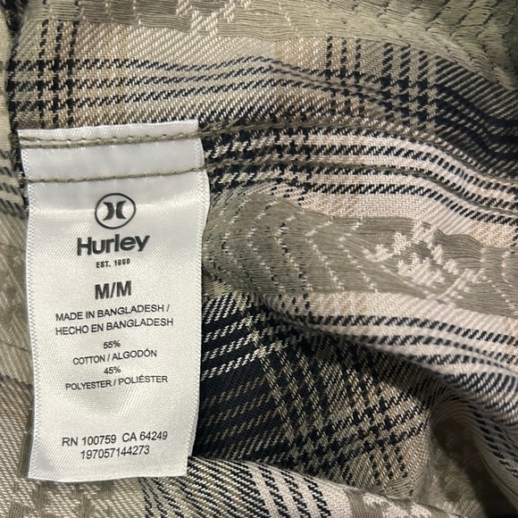 Hurley‎ Regular Fit Long Sleeve Flannel Shirt Medium Gray Plaid Pocket Flaps NWT - Picture 5 of 5